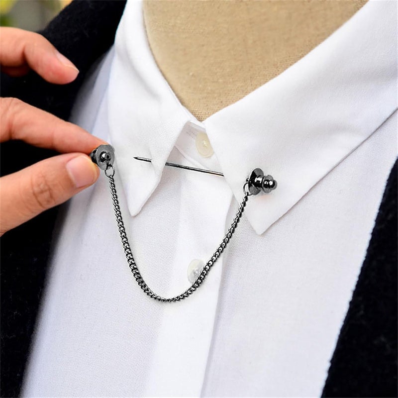 WCRAZYE Chain Lapel Pin Collar Bar Tassel Brooch Classic Ball Head Brass Shirt Collar Bar Tie Pins for Men Wedding Business - Image 2